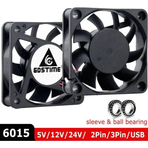 2Pcs/Lot Gdstime 6015 60MM 5V 12V 24V 2Pin 3Pin USB Fan 60x60x15mm 6cm Brushless DC Cooling Fans CPU Cooler for Computer PC Case