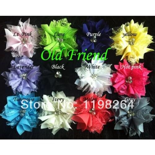 2014 New Sytle 2.8'' Chiffon Lace Flower with Rhinestone Pearl For Headbands & Dress 100pcs/lot 12 color Free Shipping
