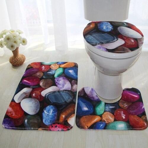 Bathroom Decor Absorbent 3pcs Bath Mat Set Scenic Design Flannel Anti-Slip Bath Carpet U Shape Pedestal Rugs Toilet Lid Covers