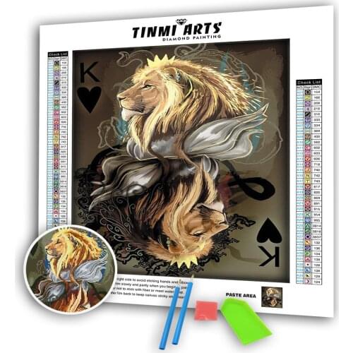 5D DIY Diamond Painting Full Drill Round Animal Poker Lion Mosaic Art Kit Embroidery Paint with Diamonds Sticker Decoration Home