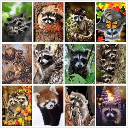 5D DIY Diamond Painting Full Square/Circular Raccoon Diamond Embroidery Animal Cross Stitch Mosaic Handmade Home Decoration