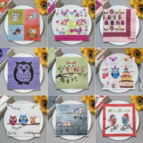 20Pcs/Bag Cute Owl Paper Napkins Kawaii Animal Decoupage Tissues for Childrens Day Kids Birthday Party Tableware Decoration