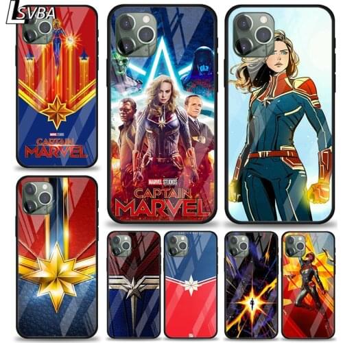 Marvel Avengers Super Hero Captain Marvel For Apple iPhone 12 11 XS Pro Max Mini XR X 8 7 6S 6 Plus Tempered Glass Phone Case