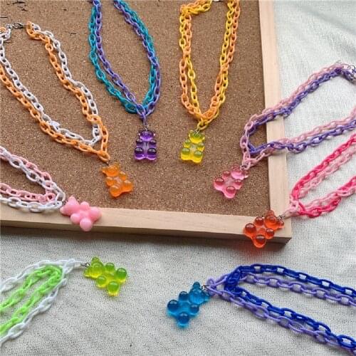 Y2K Cute Cartoon Candy Gummy Bear Choker Necklace Harajuku Funny Acrylic Multilayer Necklace E-girl Gifts Party Jewelry