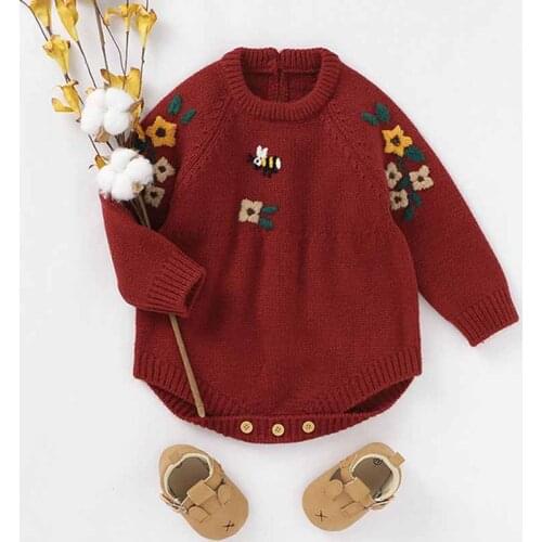 Baby Bodysuits Newborn Infant Kids Girl Body Suits Clothes Sweater Handmade Embroidery Autumn Knit Toddler Jumpsuits One-piece