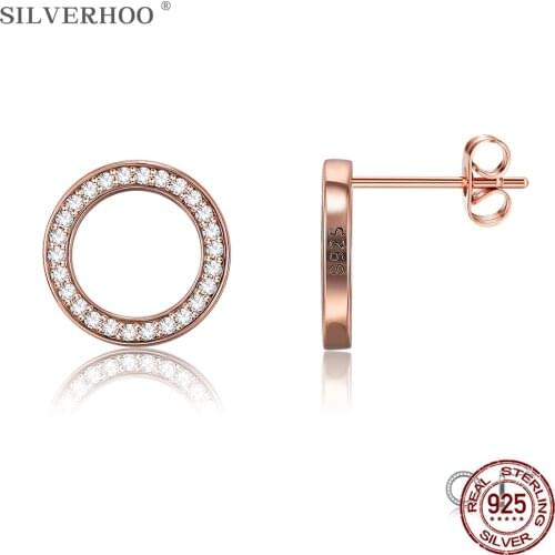 SILVERHOO 100% 925 Sterling Silver Earrings For Women Lucky Circular Stud Earrings Authentic Original Silver 925 Jewelry