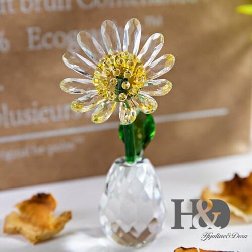 H&D Lifelike Crystal Flowers Crystal Daisy Figurine Home Wedding Decoration Flowers Figurines Ornament Collectibles Lady Gift