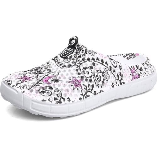 Summer Women Beach Slippers Blue and White Print Breathable Mesh Shoes For Flip Flop Massage Slippers Plus Size Couples slippers