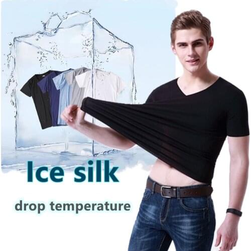 Summer Inner Wear External Wear Mens Seamless T-shirt Ice Silk Drop Temperature Breathable Thin Short Sleeve Top Smooth Shirt