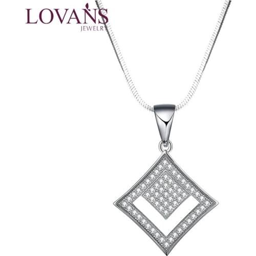 LOVANS Best Friend Cubic Zircon Necklace Spuare Pendant Silver Chain Necklace Jewelry Accessory Gift for Wife Girl Friend