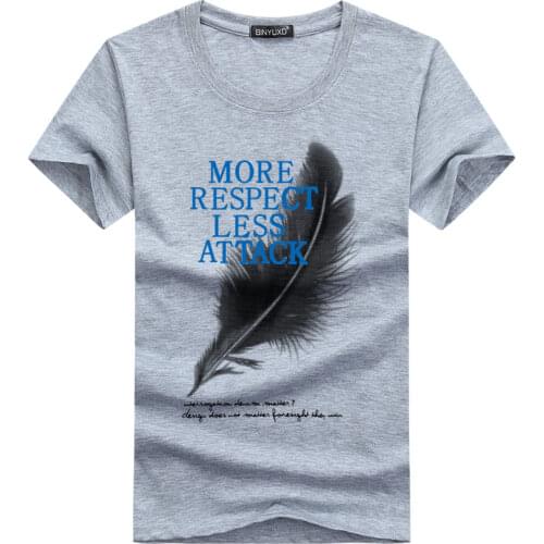 Fashion Feather Letter Printing Mens T-shirt Short-Sleeve O-Neck S-5XL Plus Size T Shirt Casual Tops Sports Clothing Soft