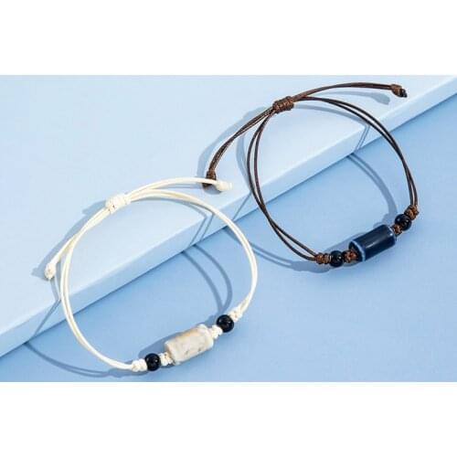 2 Pcs/Set Fashion Natural Stone Couple Bracelets for Women Men Vintage Rope Chain Handmade Bracelets Set Jewelry Gifts