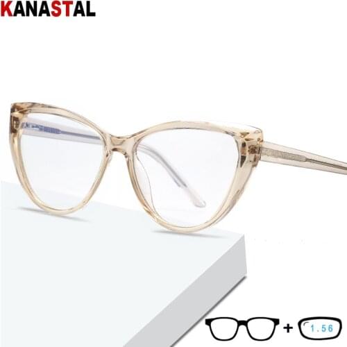 Women Anti Blue Light Blocking Glasses Men TR90 CP Trend Pin Cateye Frame Computer Glasses Myopia Hyperopia Reading Eyewear 1.56