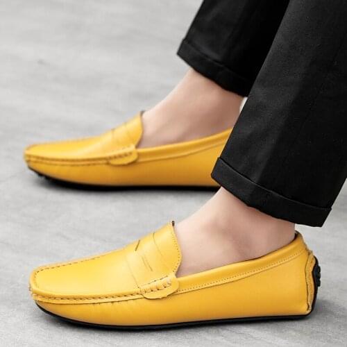 Genuine Leather Men Loafers Peas Lazy Shoes Office Business Shoes Male Moccasins Shoes Man Walking Driving Shoes Plus Size 38-49