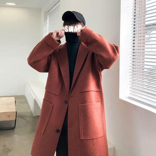 2021 Winter Mens Snow Jackets Cashmere Coats Long Woolen Blends Loose Windbreaker Solid Color Parkas 5-color Trench M-3XL