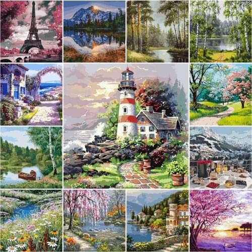 Mountain And Water Coloring By Numbers Kit Frameless Drawing By Numbers 19.7x15.7inch 24 Colors Handpainted Gift Diff:3 Stars