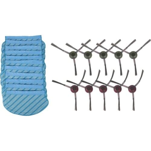 10Pcs Side Brush with 12Pcs Mop Cloth Pads Set for Ecovacs Deebot Ozmo 920 950 Vacuum Cleaner Parts