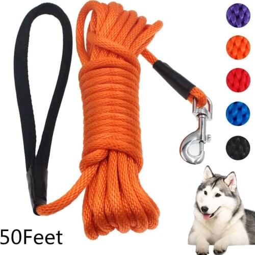 50Feet Long Dog Leash Nylon Tracking Round Rope Outdoor Walking Training Dogs Lead Leashes For Medium Large Pet Supplies
