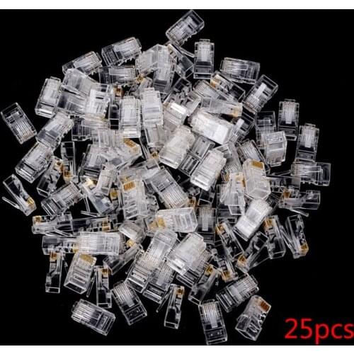 NEW 25/100/200/500PCS Gold plated RJ45 Net Network Modular Plug Cat5 CAT5e Connector 8P8C utp Unshielded Modular Rj45 Plug