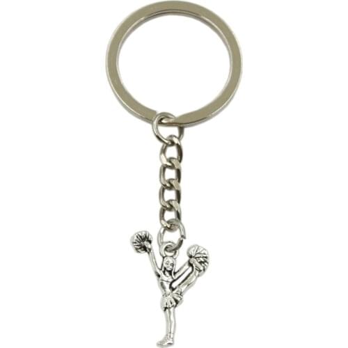 New Fashion Men High Quality Car Keychain DIY Metal Holder Chain Silver Color Cheerleaders Cheering Dance Girl Pendant For Gift