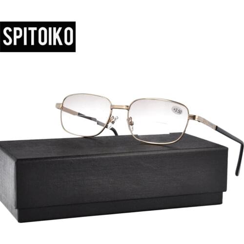 SPITOIKO Reading Glasses Brand Design High Grade Metal Frame Bifocal Reading Glasses Hyperopia Dual Diopter +100~+400 823