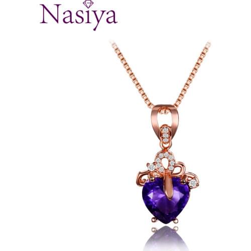 New Rose Gold Color Romantic Love Heart Amethyst Pendants Necklaces Fashion 925 Sterling Silver Jewelry Party Anniversary Gifts