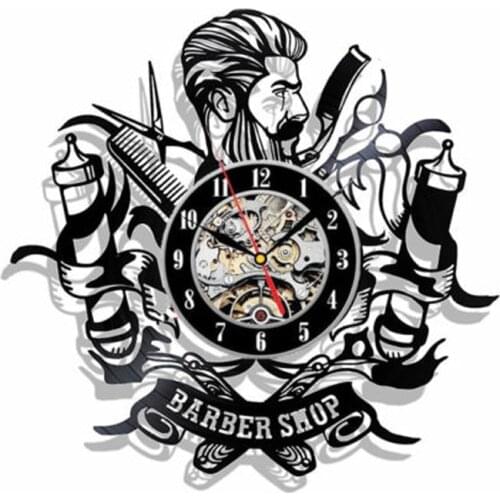 Barber Shop Men Beard Hairstyle Salon Wall Clock Fashion Hairdresser Hair Cut Barber Shop Vinyl Record Wall Clock for Barber