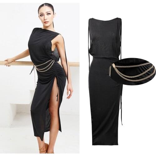New Sexy Latin Dance Dress For Women Sleeveless Hollow Loose Practice Dress Female Adult Latin Dance Competition Dresses SL4952