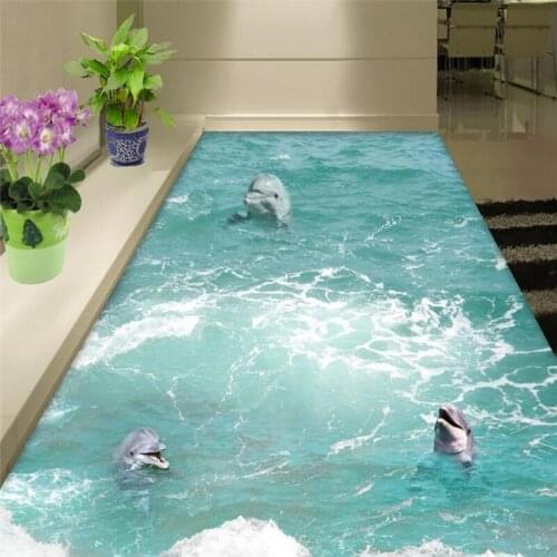 Beibehang custom self-adhesive home decoration floor living room bedroom bathroom wallpaper mural Dolphin Ocean 3D Floor
