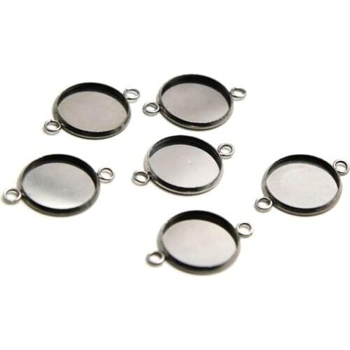 Blank Stainless Steel SUS316 Bezel Settings Connector Cabochon base Round Bezel w/ 2 Loops Pendant Findings Jewelry Accessories