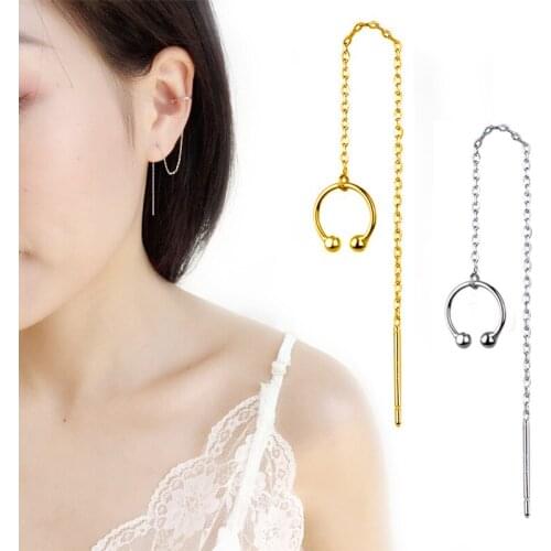 Real 925 Sterling Silver Round Bead Long Charm Drop Earrings for Women 2020 Wedding Sterling Silver Jewelry Bijoux Drop Shipping