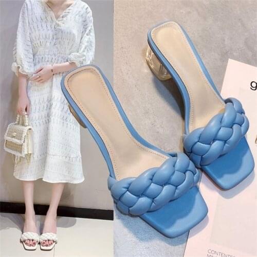 Slides Women High Heels Mules Fetish Pumps Individual Weave Leisure Office Ladies Prom Slippers Womens Shoes Tacones Mujer