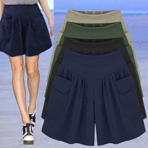 Women Casual Shorts Solid Color Loose Elastic Waist Wide Leg Summer Shorts Big Pocket Womens Plus Size Short Army Green 4XL