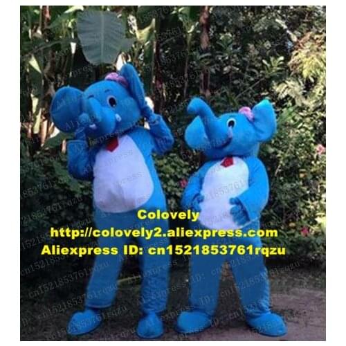 Active Blue Elephant Elephish Mascot Costume Cartoon Character Mascotte Pink Bowknot White Sharp Teeth Long Nose ZZ1719 Free Sh
