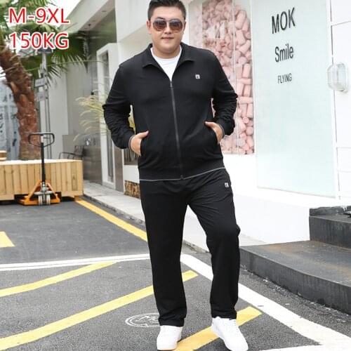 Spring Autumn Stretched Clothes Set 2 Piece Tracksuit Men Sportswear Plus Size 6XL 7XL 8XL 9XL Black Two Jacket Coat Pants Suit