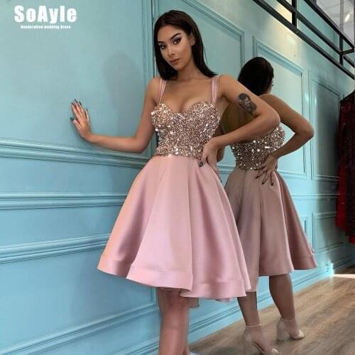 SoAyle Evening Dresses Off the Shoulder Sequin Beaded Replaceable Shoulder Strap Evening Party Dresses Knee Vestidos De Fiesta