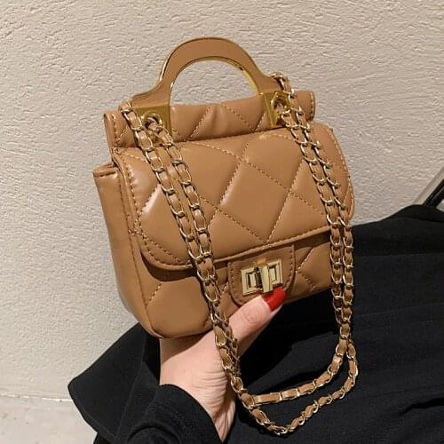 Vintage Chains Handbags for Women 2021 Leather Crossbody Bags for Girls Diamond Lattice Messenger Bag Designer Female Flap Sac