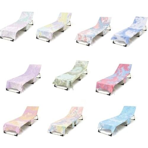 Candy Color Dyeing Chaise Lounge Chair Cover with Side Pockets Ties Foldable Beach Bath Towel for Pool Sun Lounger Hotel