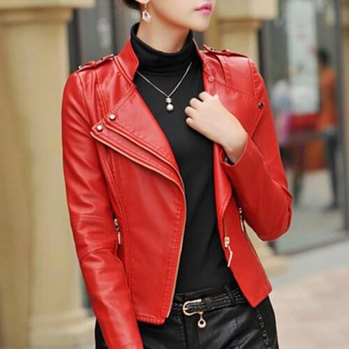 Autumn Spring 2020 Women Casual Slim Short Coat Female Clothing Faux Sheepskin Leather Jacket Plus Size WUJ0070