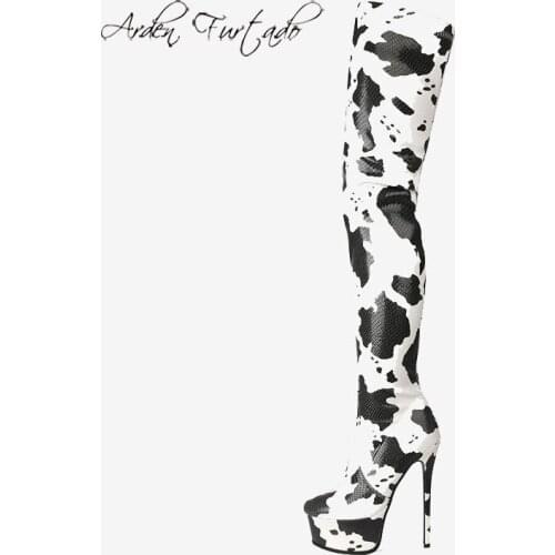 Arden Furtado Fashion spring autumn Womens Shoes Elegant Platform sexy Boots stilettos heels cow grain over the knee boots 43