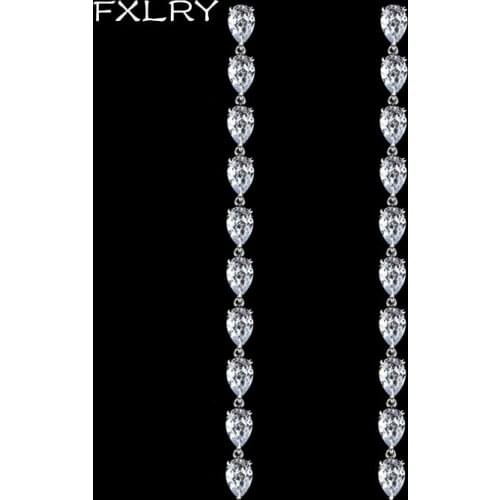 FXLRY New Design White /Black Color Cubic Zircon Long Water Drop Tassel Earrings For Women Party Jewelry