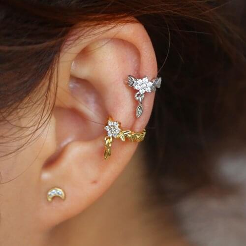 2019 elegant hot fashion Simple Earring Leave design drop pendant Ear Clip Gold color Crystal Ear cuff Jewelry For women Gift