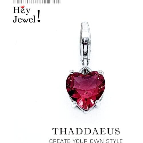 Fashion Women Heart with Red Stone Pendant Charm 925 Sterling Silver Fine Jewelry 2019 Autumn Romantic Gift For Girls Wholesale