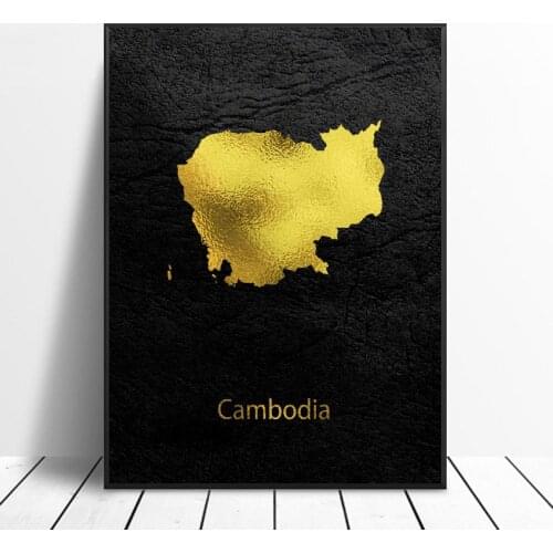 Golden Map Art Cambodia Canvas Painting Wall Art Print Modern Poster Wall Pictures For Living Room Decor