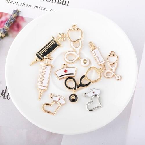 10pcs 9 Styles Medicine Charms Syringe Charms Pendants Jewelry Making Stethoscope Charms For DIY Handmade Craft