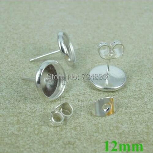 10pcs Silver Color Stud Earring Post Base 12mm Resin Cameo Cabochon Bezel Settings DIY Post Pin Earrings Findings Brincos