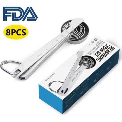 8 Pcs / Set Kitchen Measuring Spoons Teaspoon Coffee Sugar Scoop Cake Baking Flour Measuring Cups Kitchen Cooking Tools ZXH