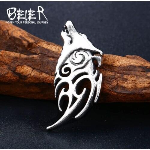 BEIER 3D 316L stainless steel new design howling wolf pendant necklace viking men celt Charm Fashion jewelry LLBP8-303P