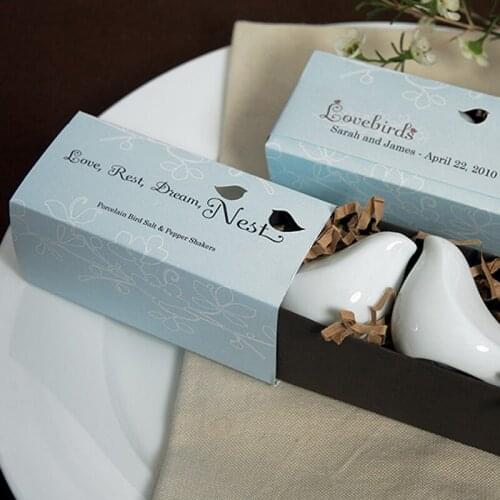 Free shipping Factory directly sale 100 sets/lot of wedding favor--Porcelain Love Bird Salt & Pepper Shakers in blue Gift Box