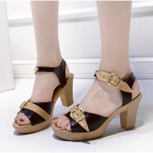 2021 Fashion Womens High Heel Sandals Summer 8cm Women Pumps Mothers Shoes Buckle Strap Women Dress Heels Ladies Casual Shoe